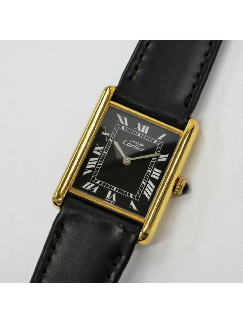 Cartier Must Tank LM Black Dial 925 Leather Vintage Manual Wind Watch - Picture 9 of 9